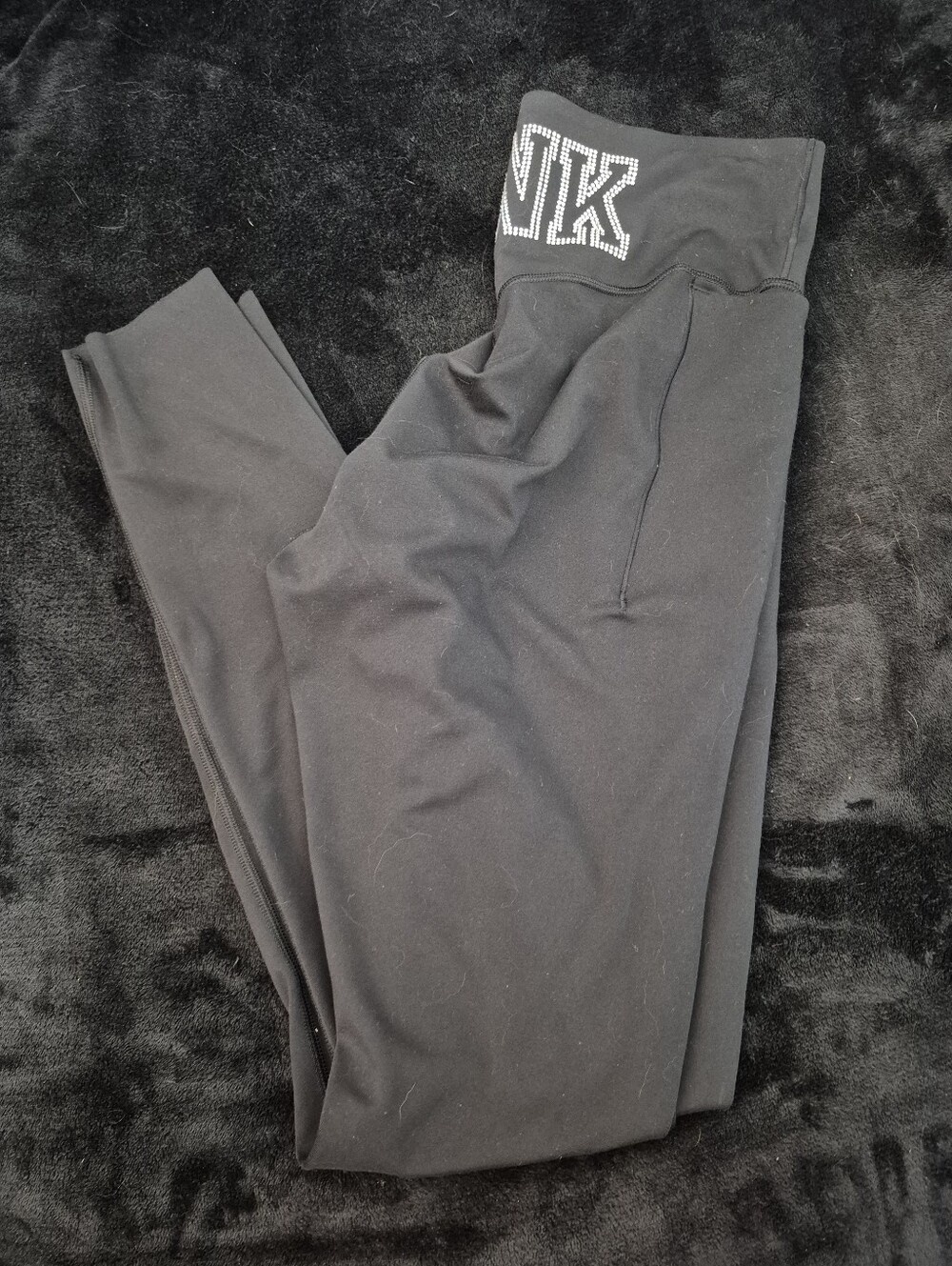 PINK Victoria's Secret Black Leggings with Rhinestone Logo Waistband